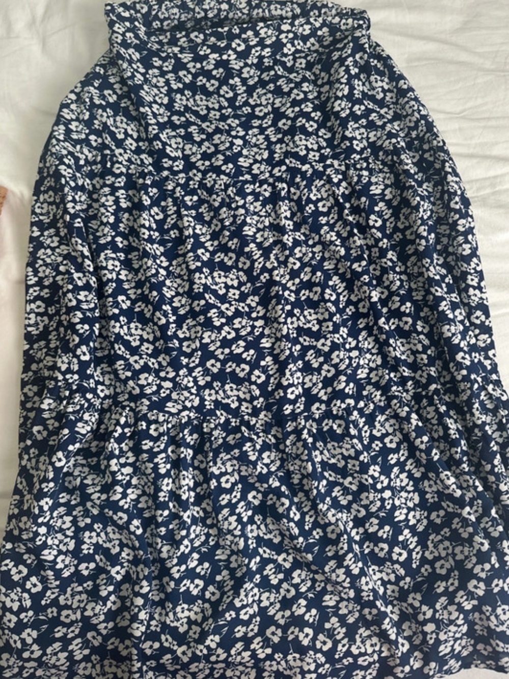 Lulu's Navy and White Floral Tiered Midi Skirt